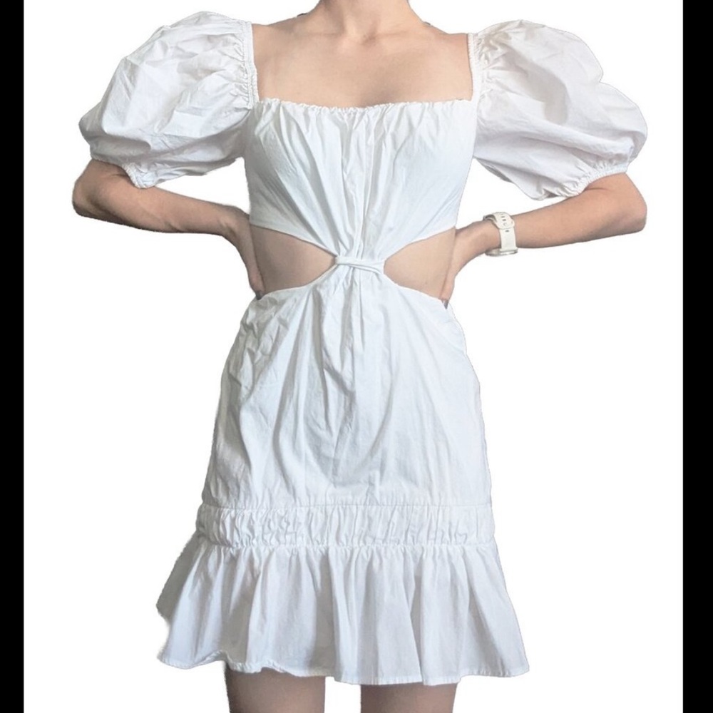 Forever 21 Puff Sleeve Center Knot Side Cut Out Mini Dress